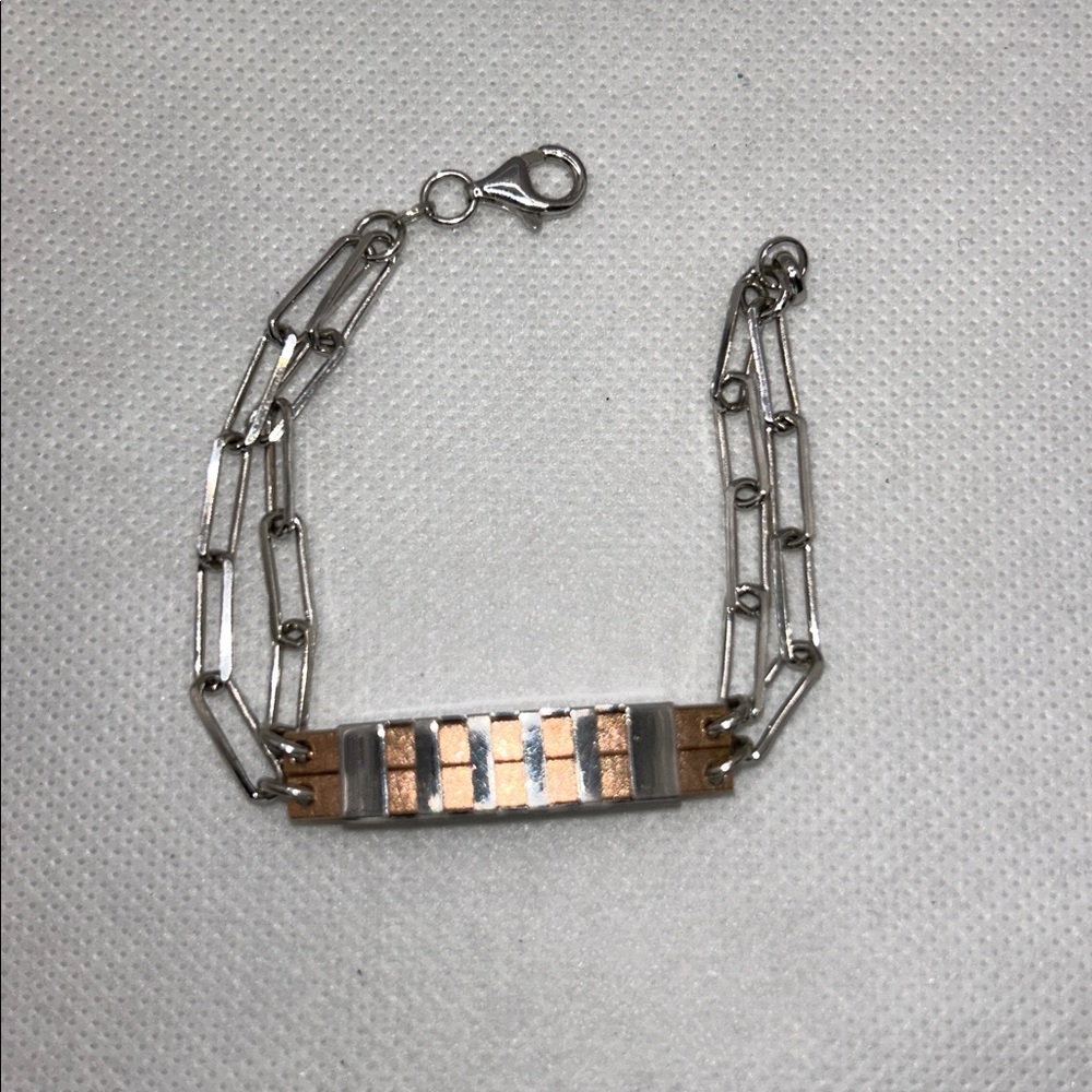 Modern Design Sterling Silver Rose Gold Plate Bracelet